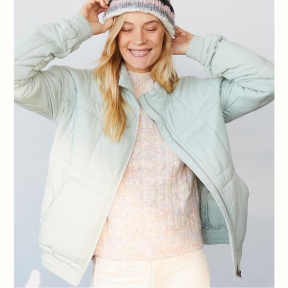 Anthropologie All Fenix Marnie Mint Green Quilted Puffer Jacket Small Allfenix - Picture 1 of 15